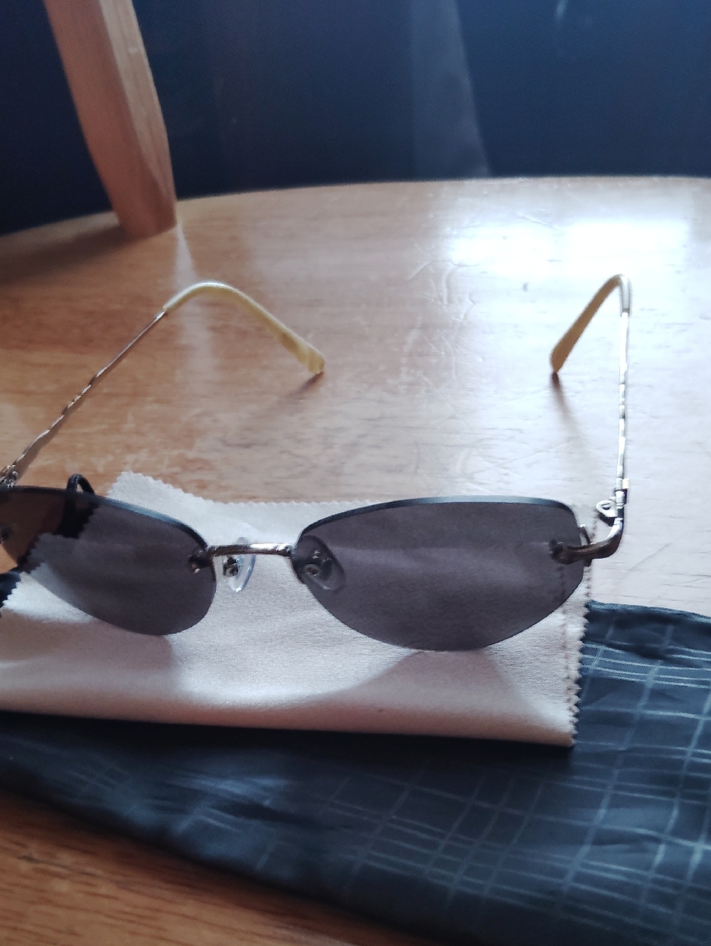 Fendi Rimless Sunglasses with Dark Gray Lenses and Gold Arms